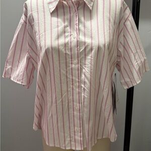 Forever 21 Pink and White Striped Button Down Shirt